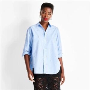 Future Collective Reese Blutstein Blue Striped‎ Pearl Button Down Shirt M NEW